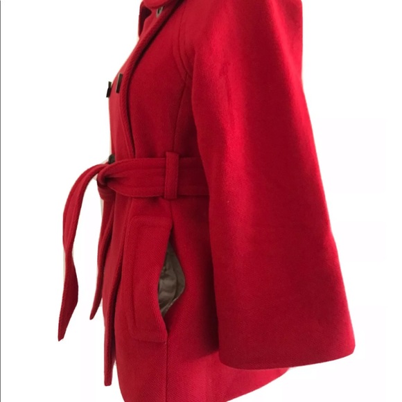 J.Crew | Bell Sleeves Double Breasted Belt Pea Coat Womens Size 2 Red Wool Blend - Picture 2 of 9